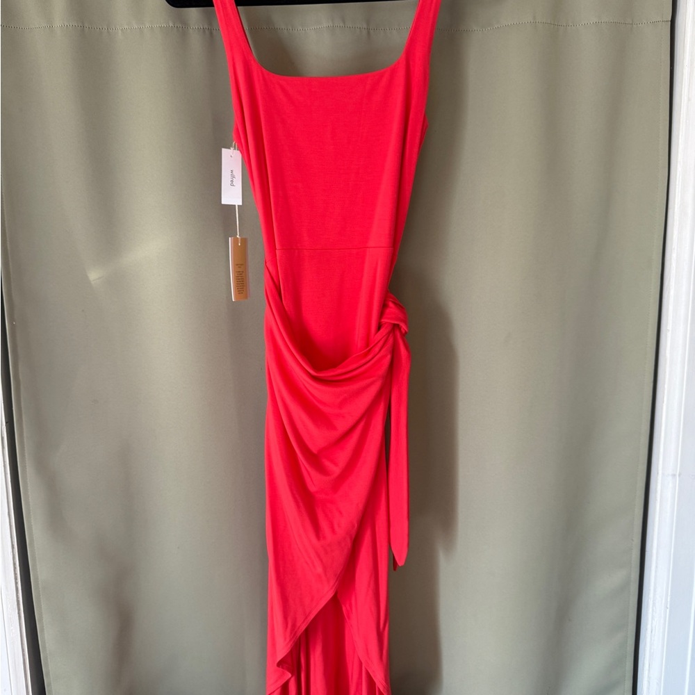 Aritzia Saturn Wrap Midi Dress in Maraschino Red